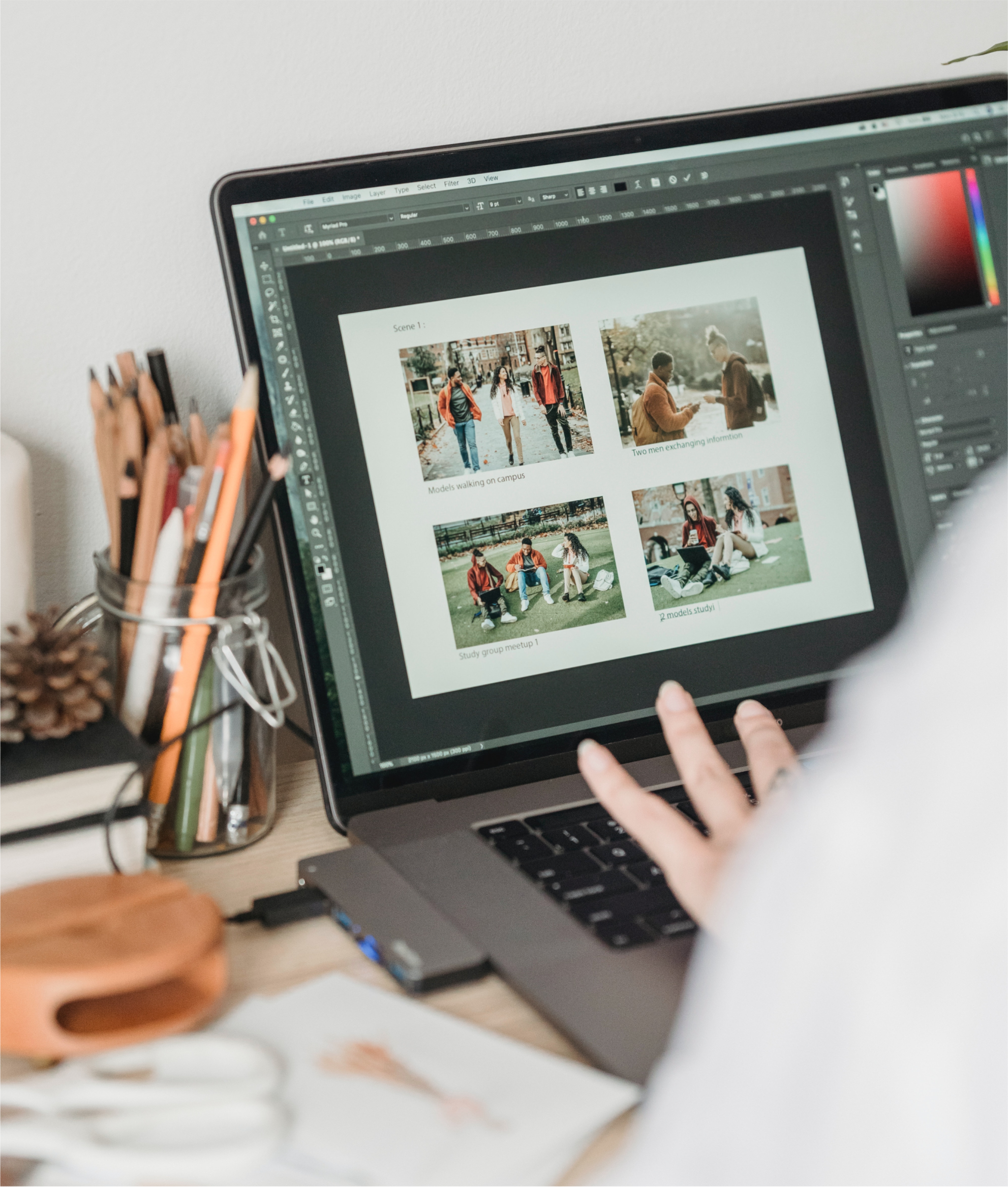 woman working on photoshop with pictures